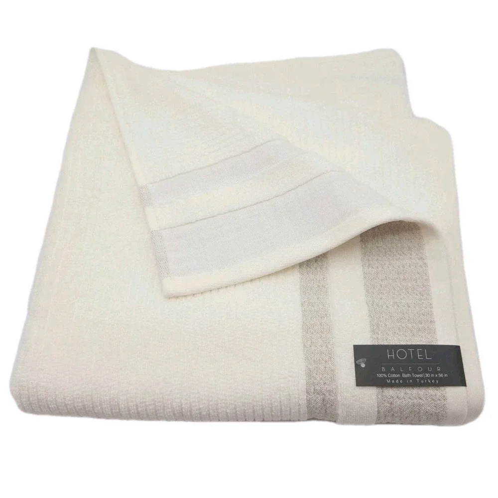 Hotel Balfour 4pc Cream And Taupe Turkish Cotton Towel Set 2 Bath 2 Hand Japandi